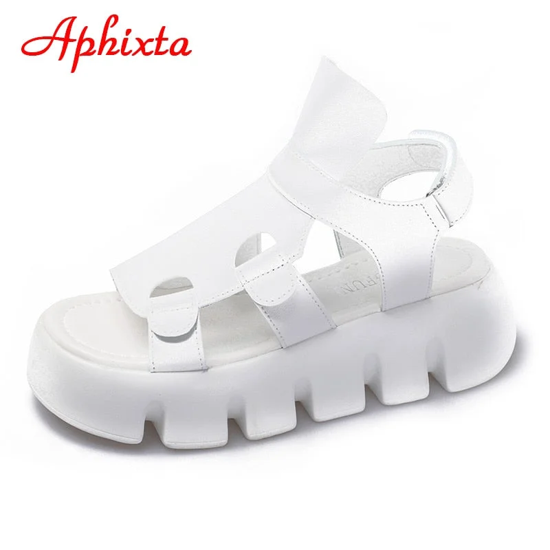 Aphixta Orange Platform Hook & Loop Sandals Women Summer Cool Thick Sole Casual Adjustable Slides Fashion Peep Toe Shoes