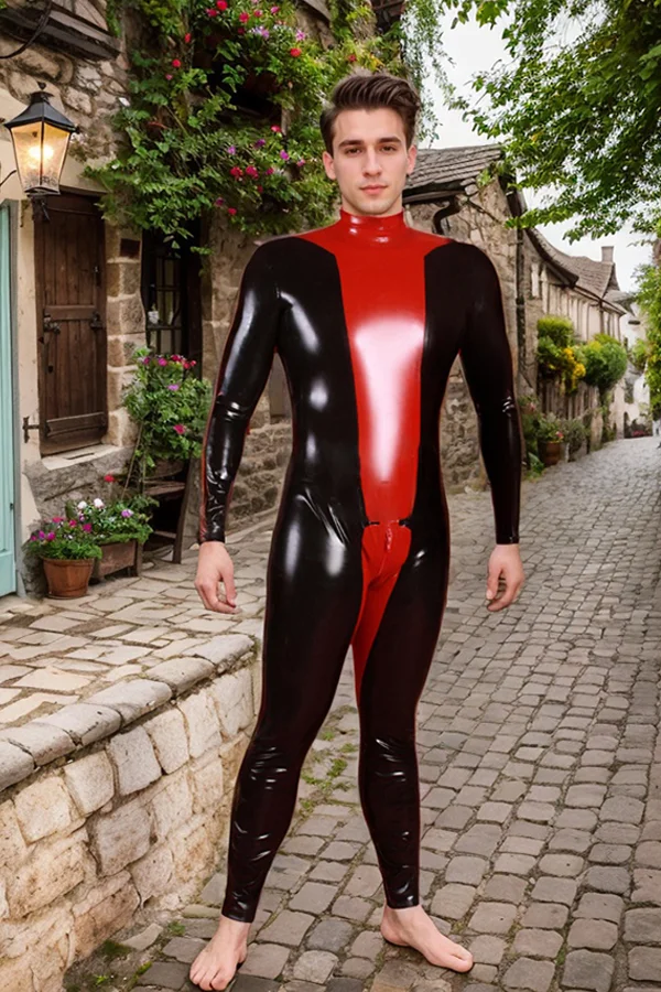 Men Latex Catsuits Hazardous Codpiece Back Zipper
