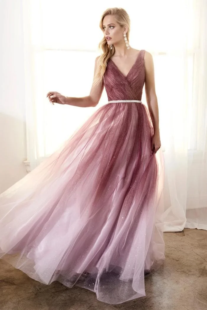 Promsstyle Promsstyle Sleeveless v neck mesh gradient long dress Prom Dress 2023