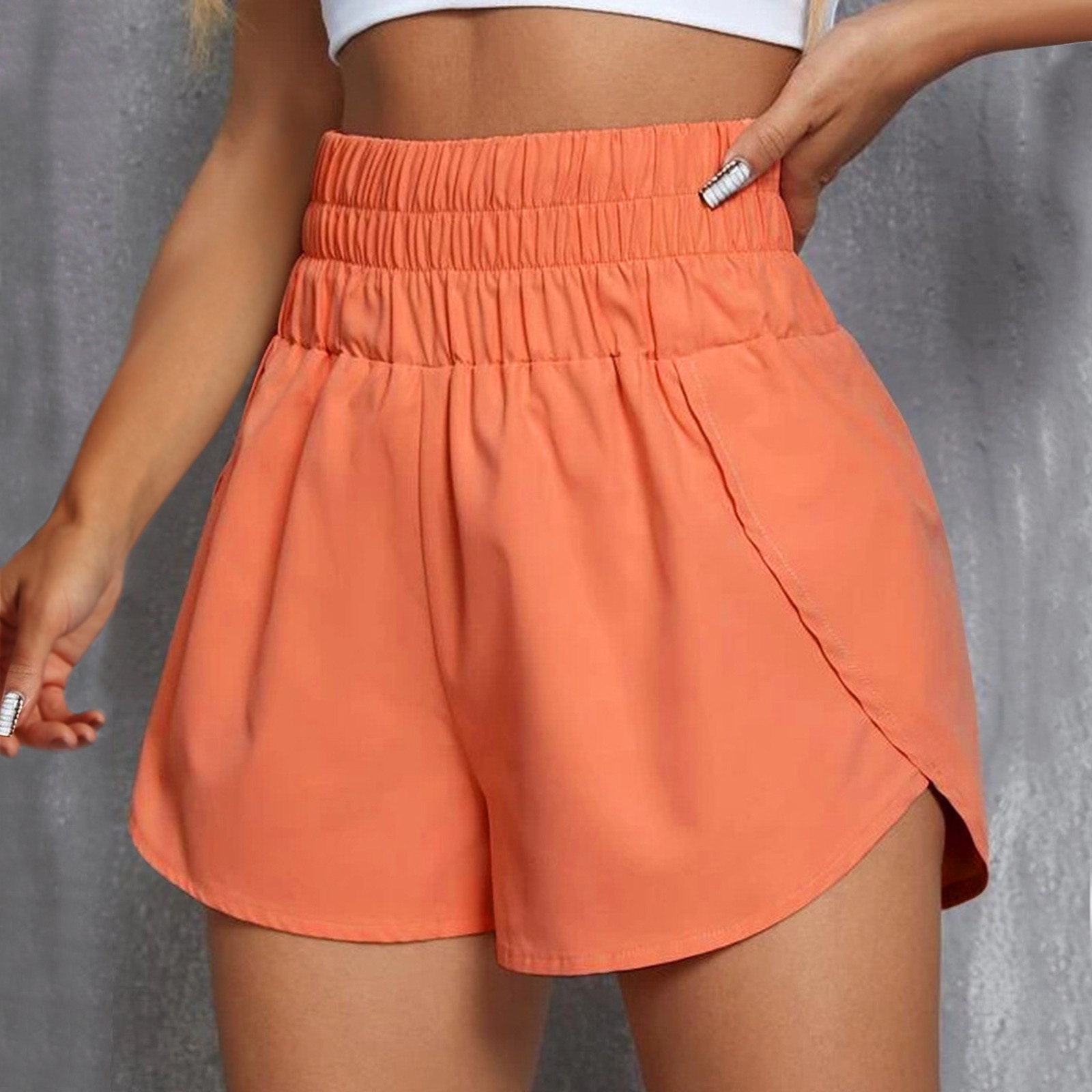 Bonusgig Aesthetic Athletic Shorts For Women High Waist Side Slit Shorts Pants Stretchy Solid Color Trousers Wrapped Hip Yoga Shorts