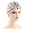 Plain Colors Pleated Knot Hat Rhinestone Pendant Cap