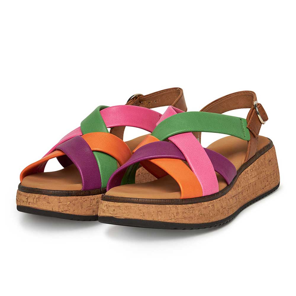 Women's Round Toe Cross Strap Multi-Color Wedge Sandals with Buckle Nicepairs
