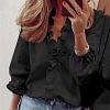 Gioiacombo&trade; Primavera ed estate nuova maglia a maniche lunghe arricciata con scollo a V