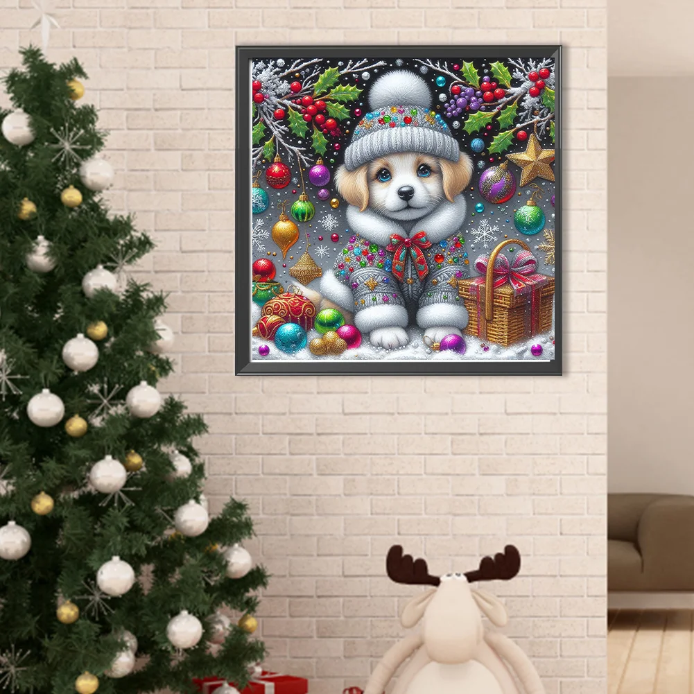 Diamond Painting - Full Round Drill - Christmas Dog(Canvas|40*40cm)