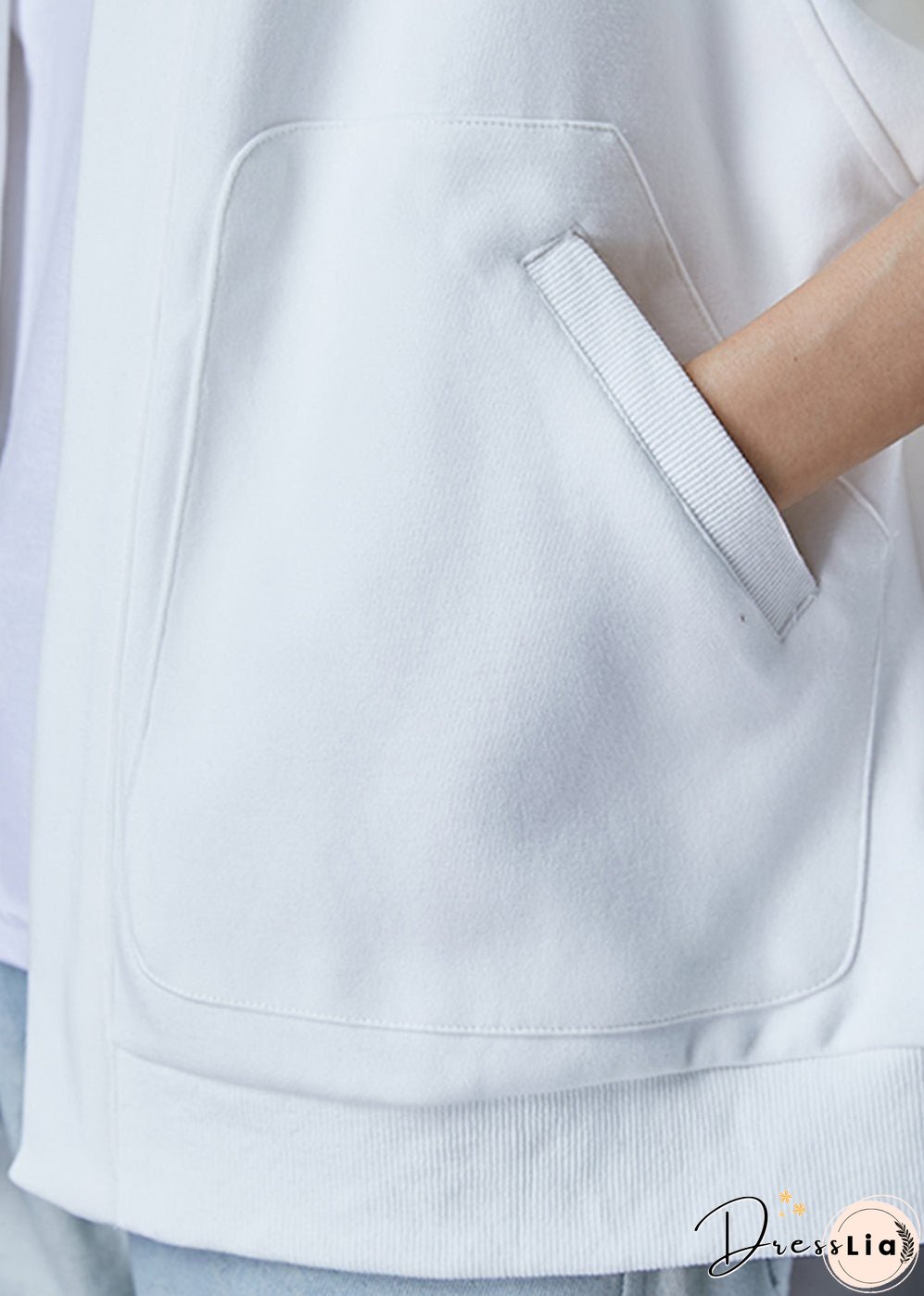 Simple White Oversized Pockets Cotton Cardigan Spring