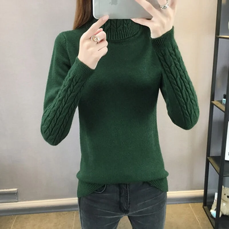 2020 New Women Sweater Warm Casual Autumn and Winter New Style thick Pullover Sweater Turtleneck Solid Elegant Sweater