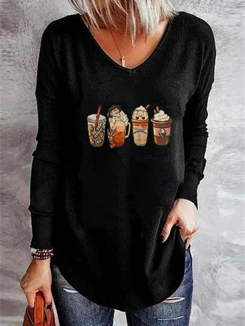 Women Long Sleeve V-neck Printed Graphic Women Tops