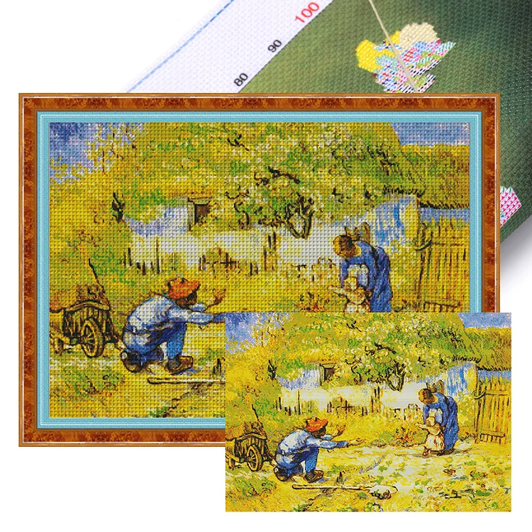 Joy Sunday- Van Gogh - first time learning to walk- 14CT - 2 Strands Threads Printed Cross Stitch - 68*53cm(Canvas)
