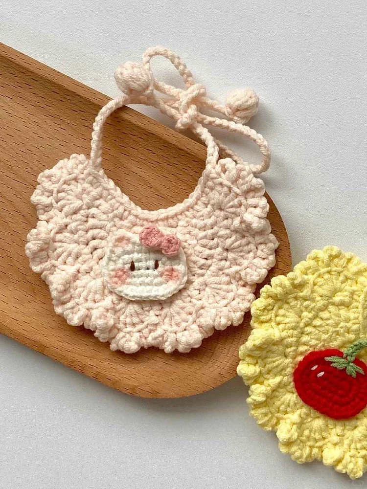 Lulusnow Handmade Pink Cat Crochet Pet Collars / Pet Holiday Outfit/ Festive Pet Accessories/ Gift For Pet