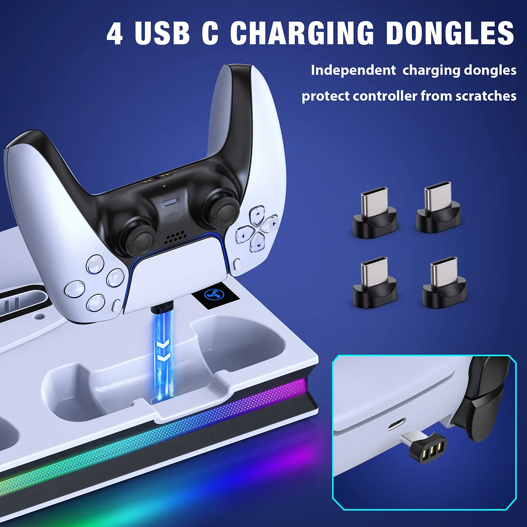 PS5 Stand Cooling Station for 2023 PS5 Slim,DinoFire Dual Fast PS5 Controller Charging Station,PS5 Accessories for Sony 2020 PS5 Digital/Disc Console