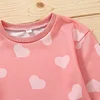 Kid Baby Girl Valentine's Day Spring Heart Printed Pleated Sets 2 Pcs
