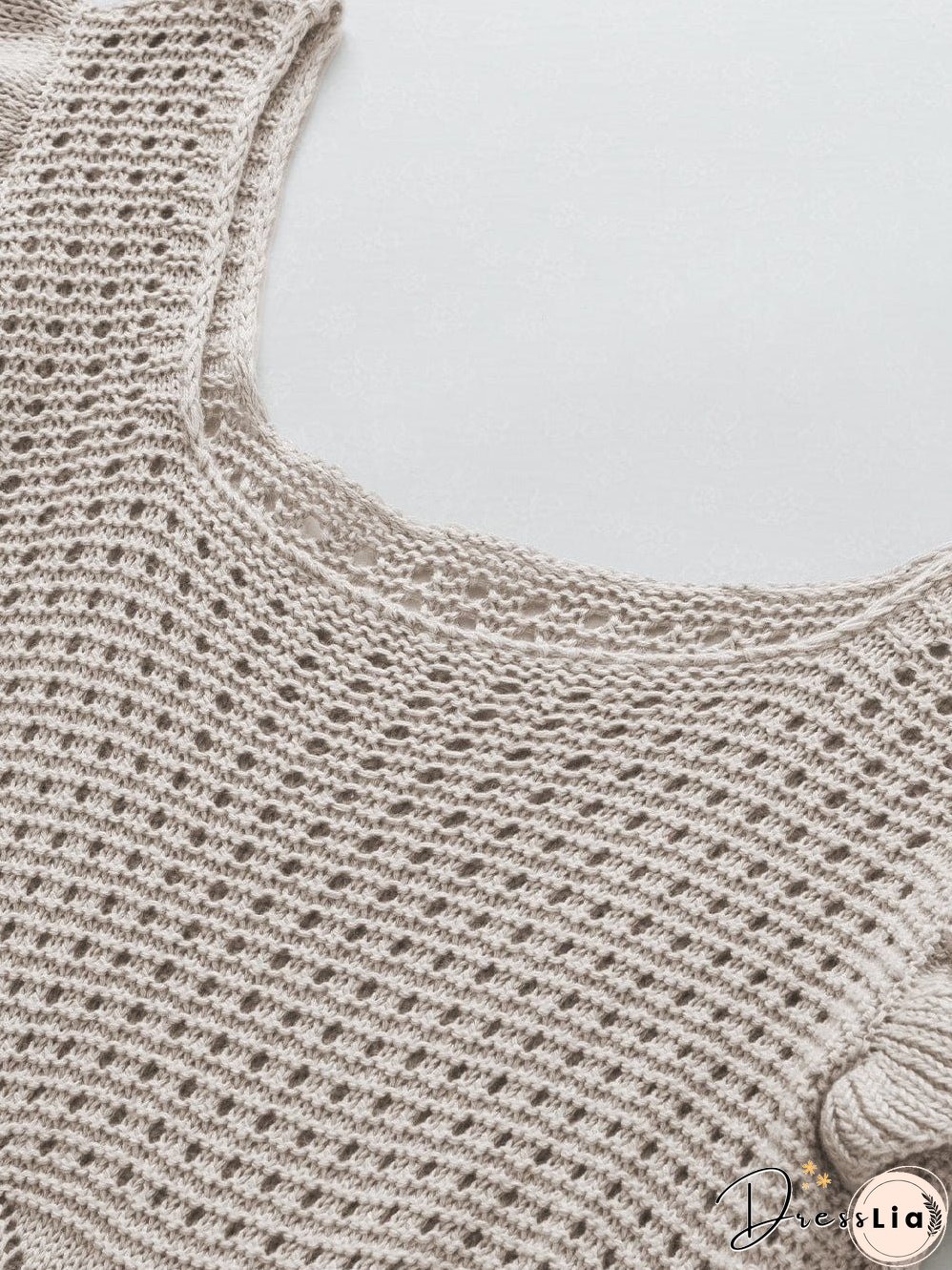 Beige Pointelle Knit Ruffle Sleeve Sweater for Chic Summer Styling