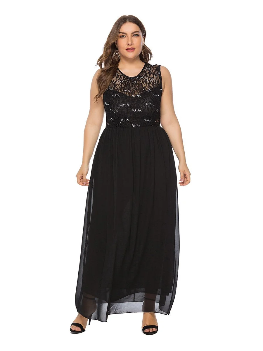 Plus Size Dress Lace Patchwork Sleeveless Fashion Dress