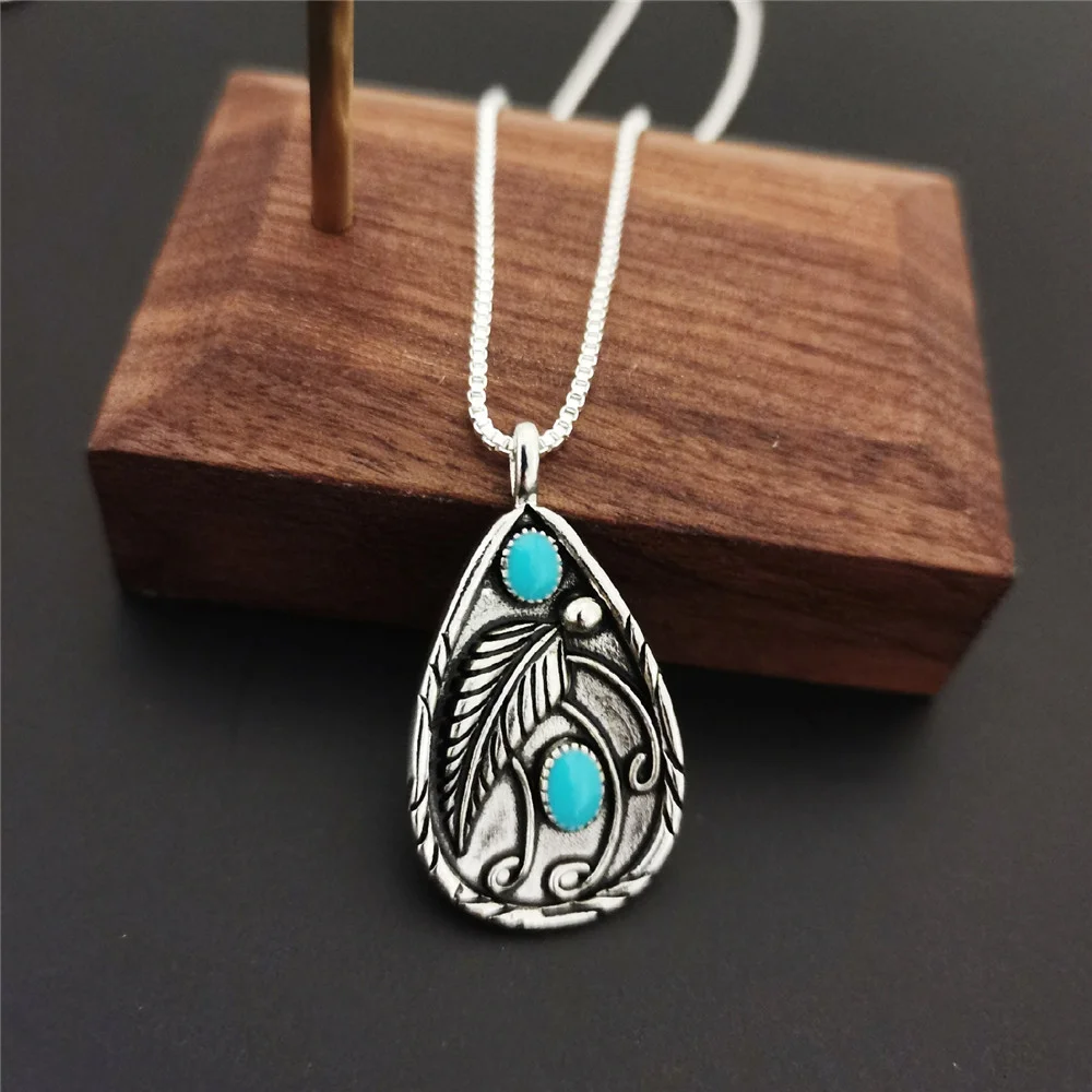 Vintage Dyed Black Feather Pendant