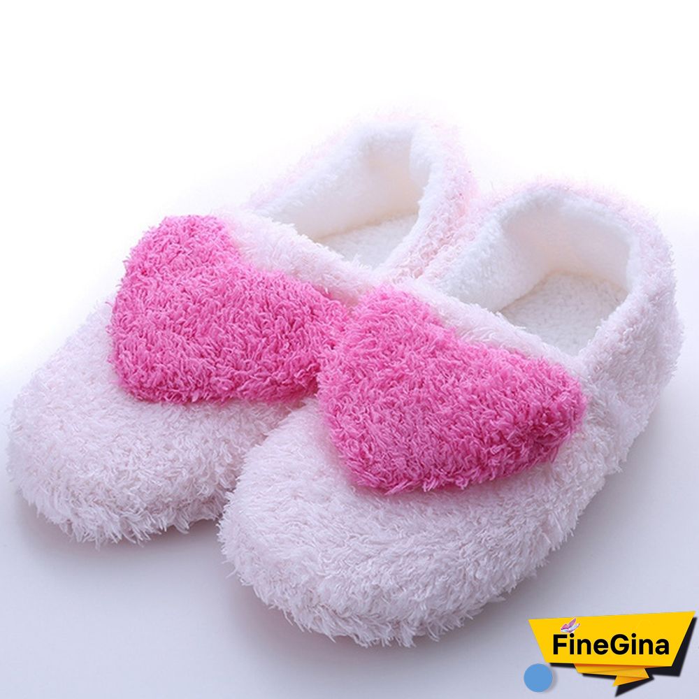 Lovely Big Heart-Shaped Women Slippers Warm Soft Sole Plush Home Floor Covered Heel Shoes