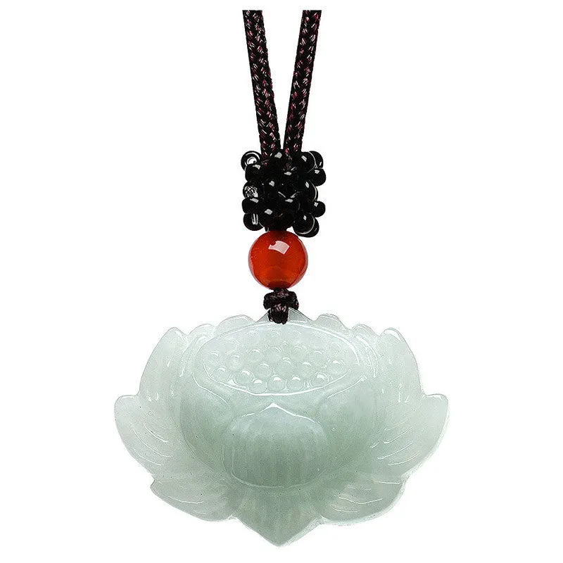 Lotus Pattern Jade Luck Abundance Necklace Pendant