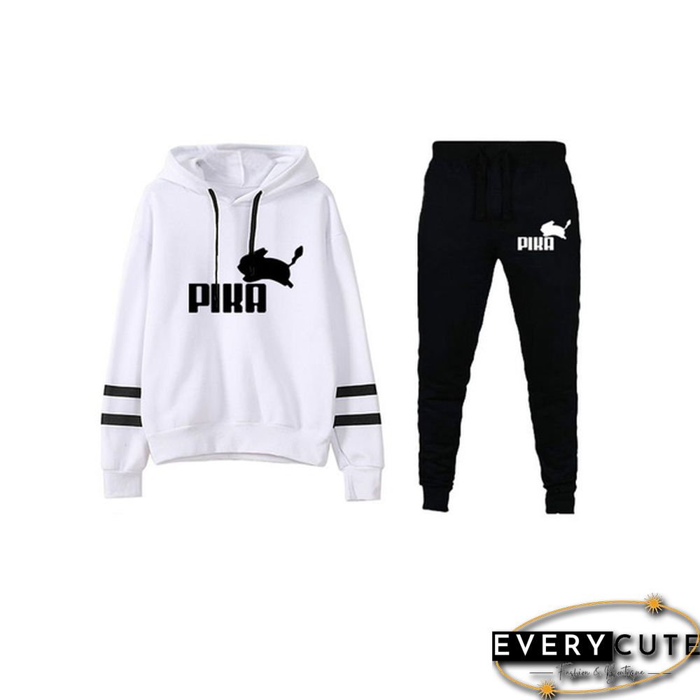 Women Printed Hoodies + Pants Set Casual Hoodie Tracksuits Knitted Two-piece Casual Sports Suit