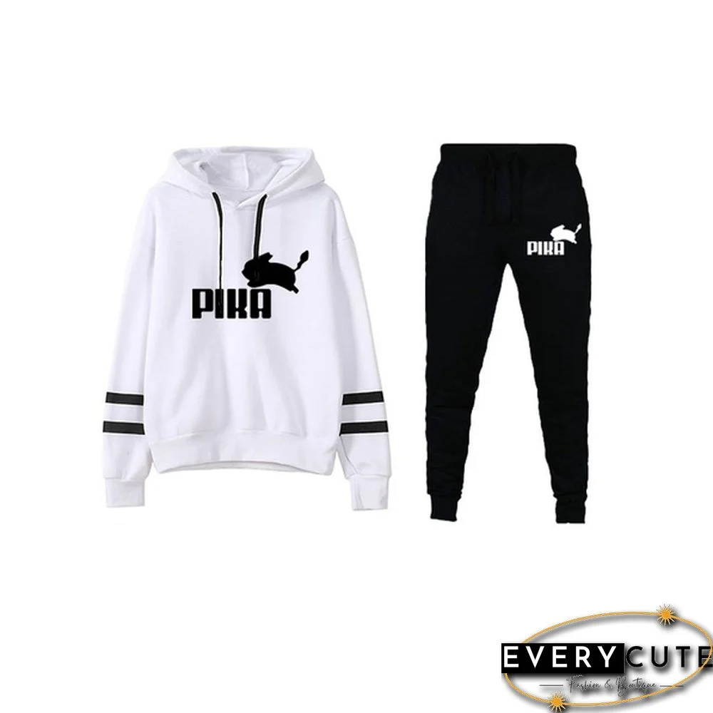 Women Printed Hoodies + Pants Set Casual Hoodie Tracksuits Knitted Two-piece Casual Sports Suit