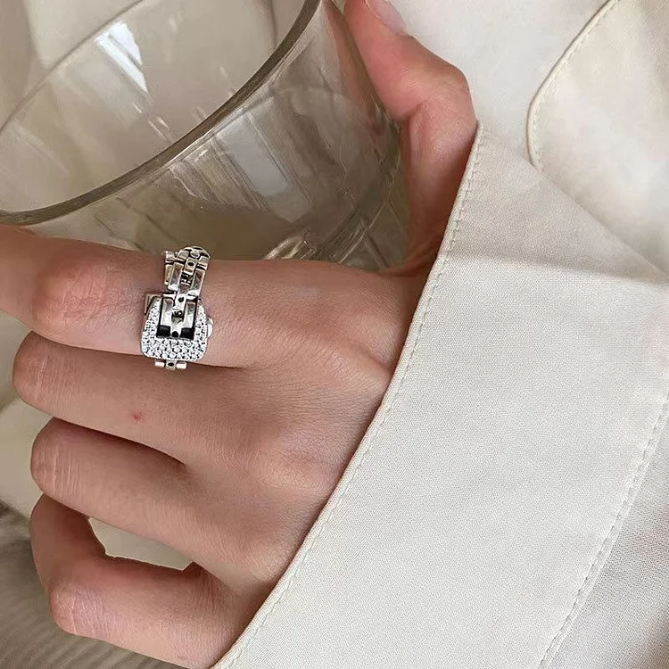 925 Sterling Silver Strap Buckle Ring Adjustable, Fashionable Adjustable Buckle Ring, Masonry Strap Buckle Ring for Women