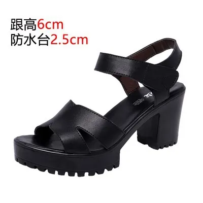 Breakj Breakj Leather High Heel Waterproof Sandals Women Fashion Crocodile Pattern Walking Shoes Summer Coarse Heel Magic Sticky H Women's Shoes
