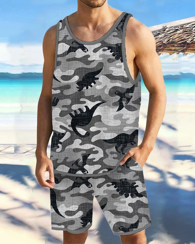 Men's Casual Resort Printed Vest Set 033