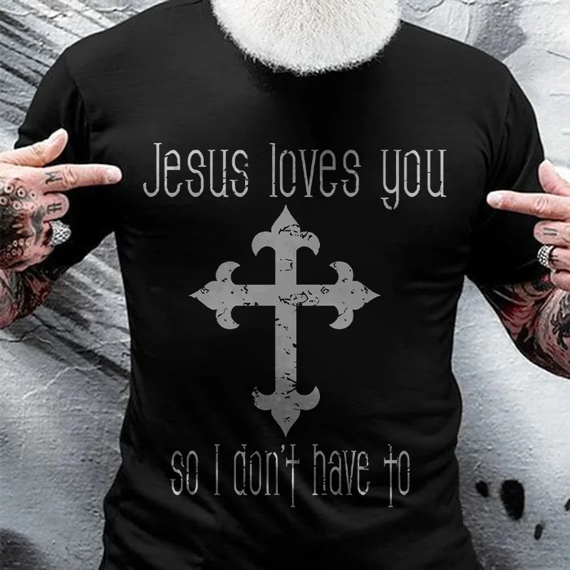 Jesus Loves You Cross Printed Men's T-shirt