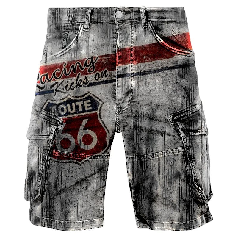 Mens outdoor vintage motor oil print short / [viawink] /