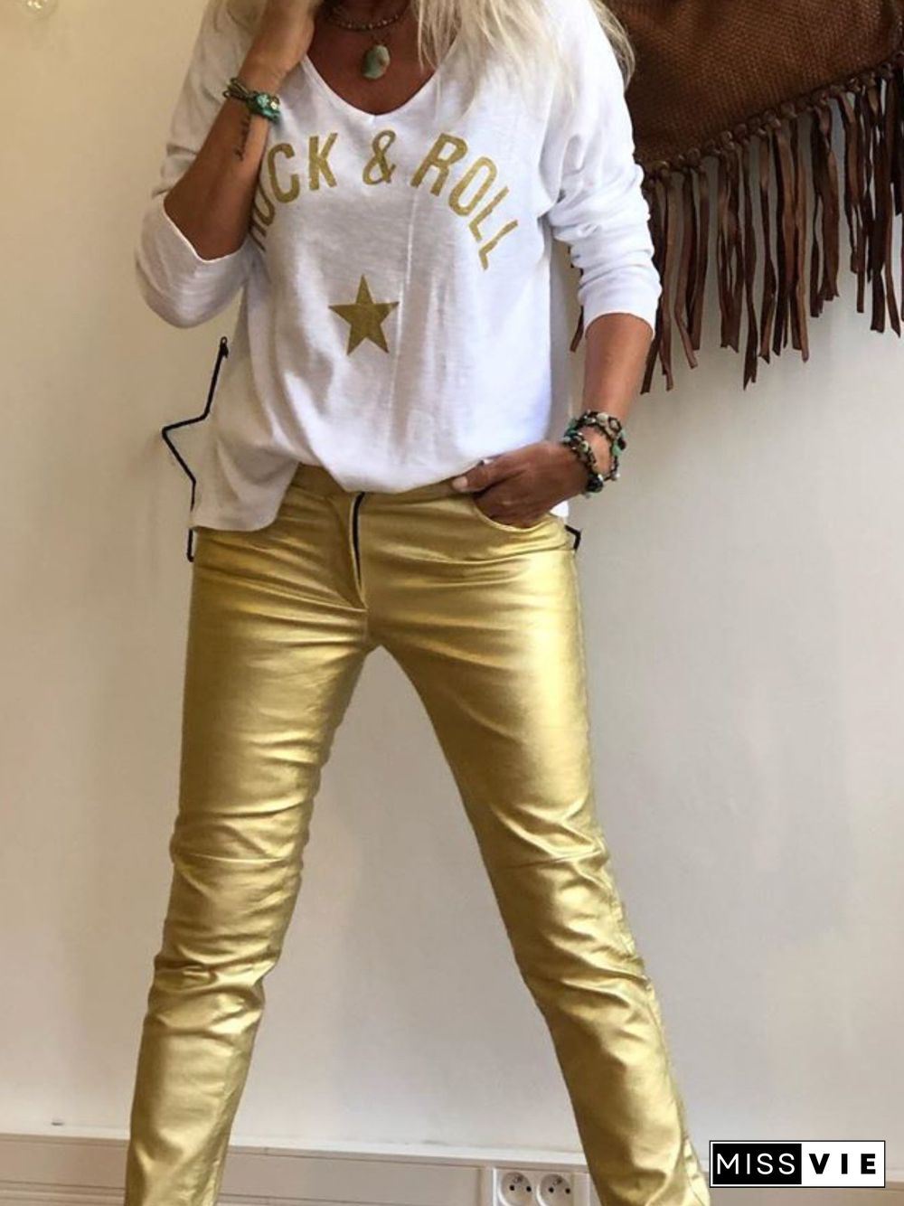 White V Neck Floral-Print Tops