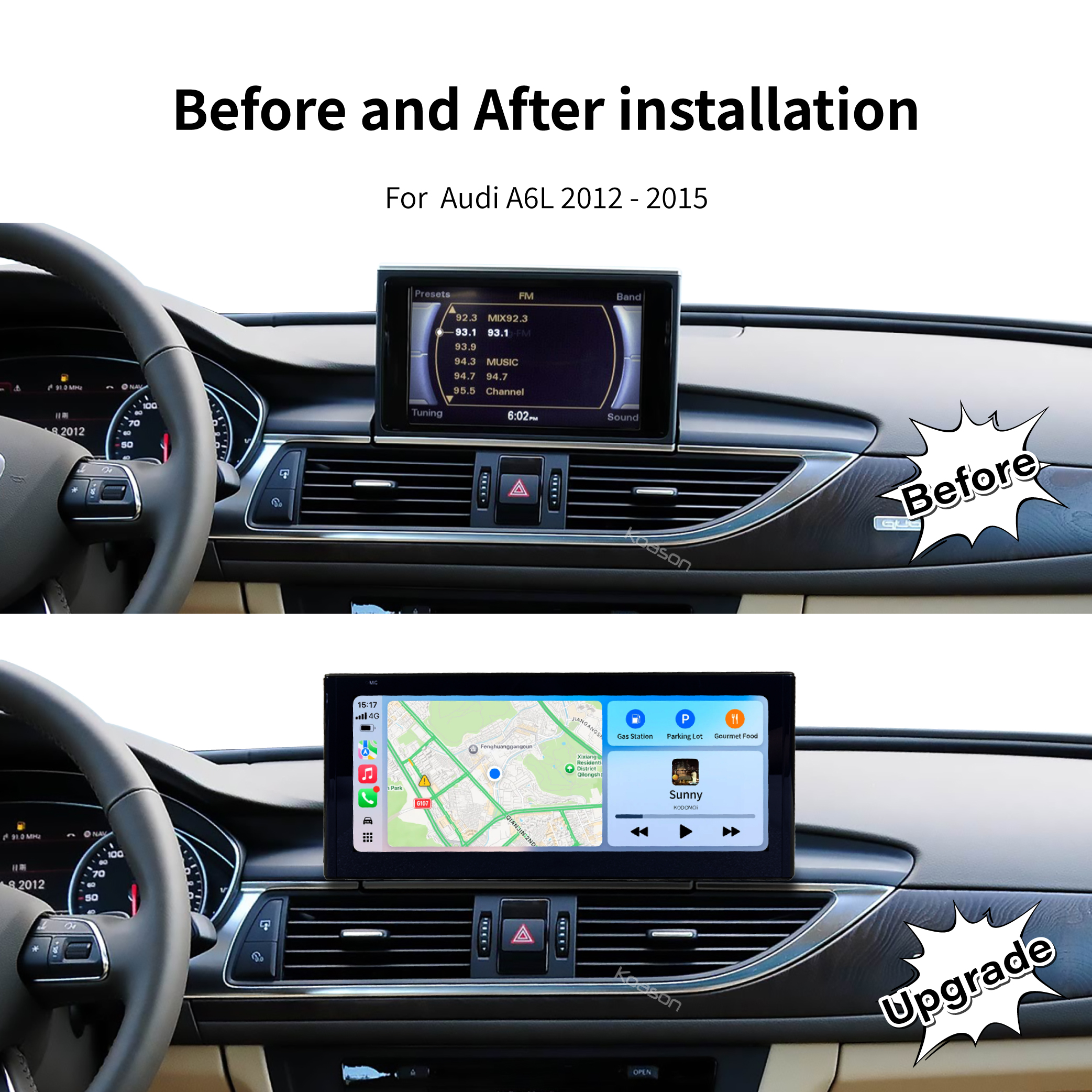 KOASON Linux Apple CarPlay Android Auto TouchScreen Original Retrofit Upgrade Monitor for Audi A6 2012-2018