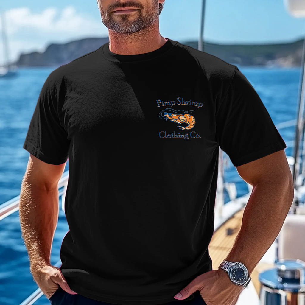 Unisex Shrimp Boat Graphic Surf Print Oversized Black Cotton Short Sleeve T-Shirt