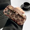 Leather case compatible with iPhone 14 15 case with wrist strap, leopard print.
