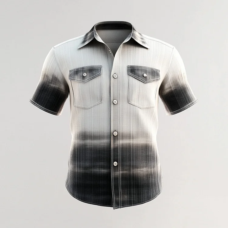 Men's Turndown Collar Button Ombre Pattern Short Sleeve Shirt