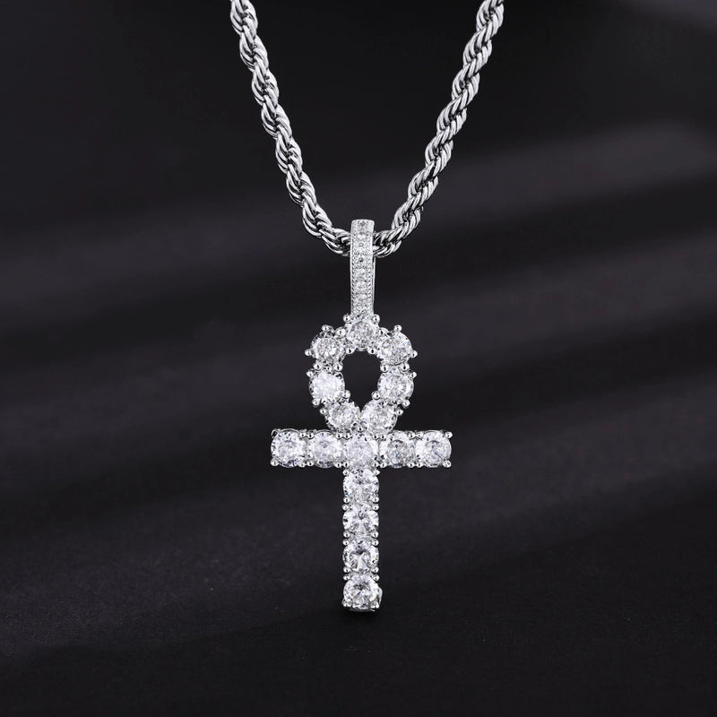 Copper Casual Hip-Hop Inlay Cross Zircon Pendant Necklace