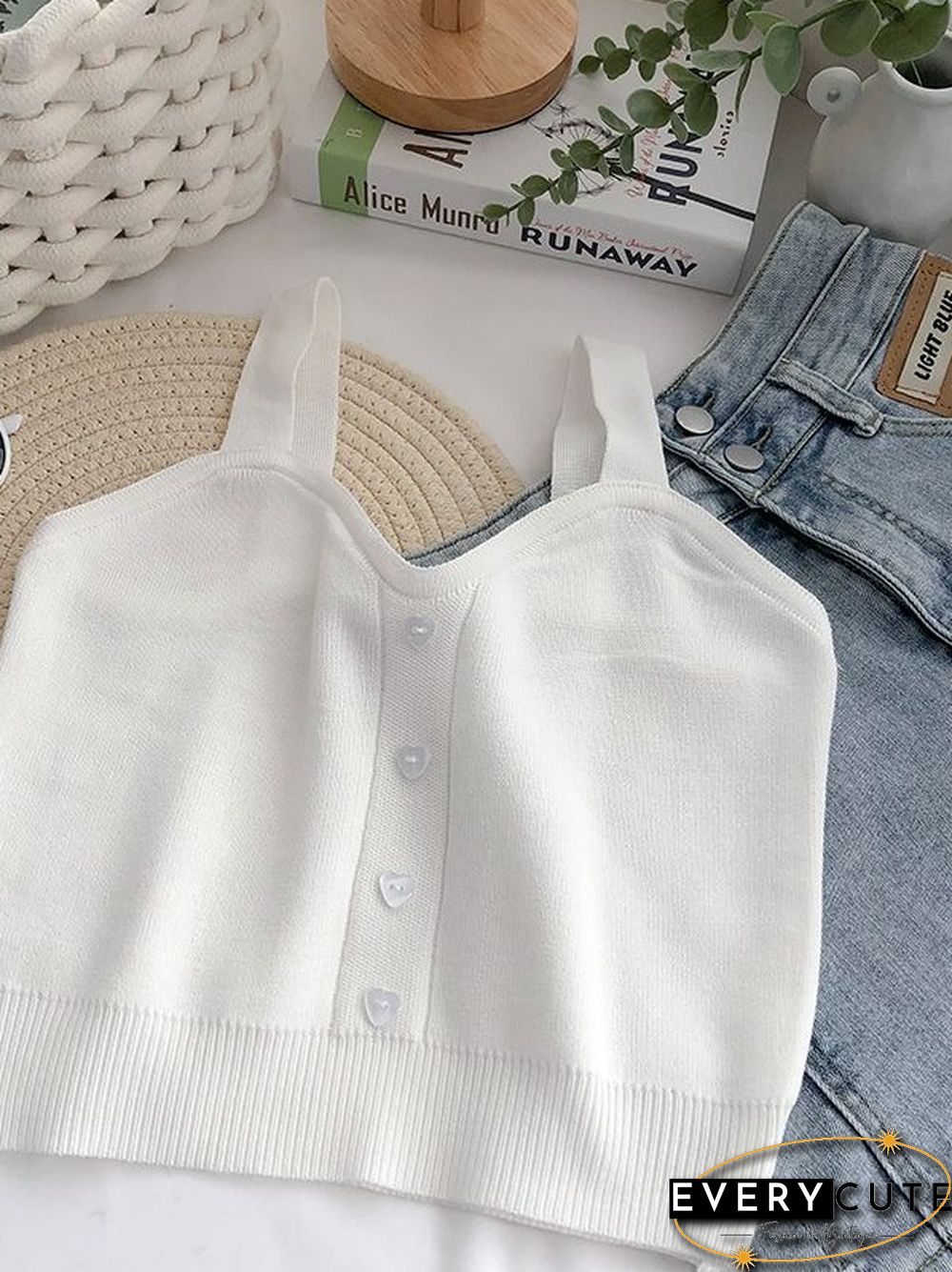 Heliar Tops Women Crop Tops Summer Plain Button Up Cute Knitted Tops Tank Tops For Women New Fashion