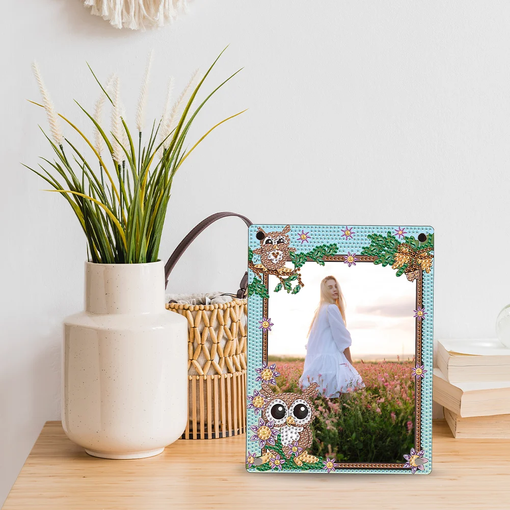 5D DIY Owl Floral Special Shape Diamond Painting Photo Frame Home Decor