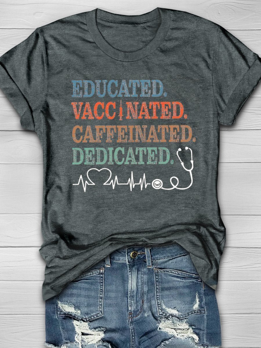 Nurse Vaccinated Print Short Sleeve T-shirt