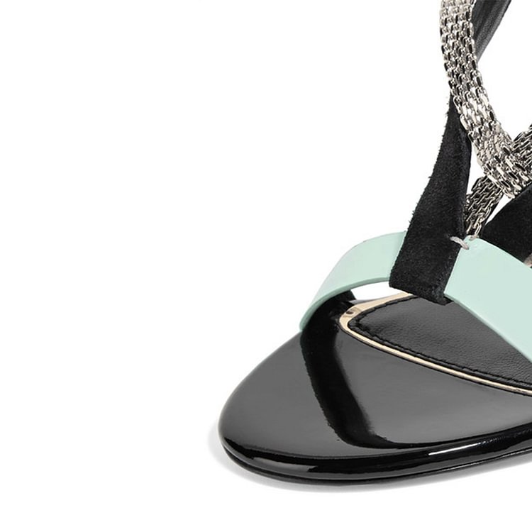 Turquoise Heels Metal Strappy Sandals Stiletto Heels |FSJ Shoes
