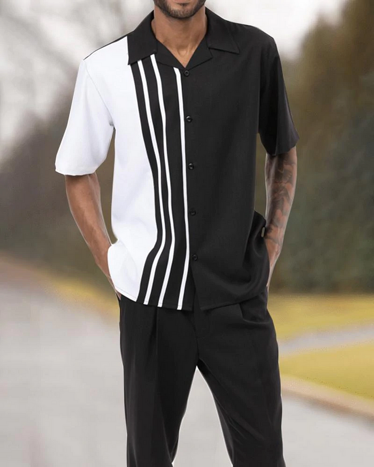Two Piece Short Sleeve Print Walking Suit Set With Shorts