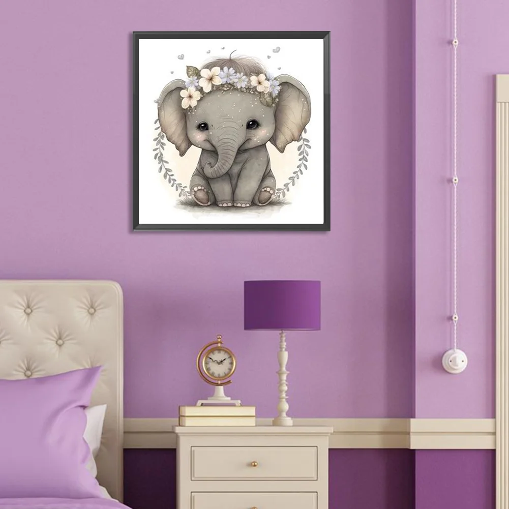 Diamond Painting - Full Round Drill - Cute Elephant(Canvas|30*30cm)