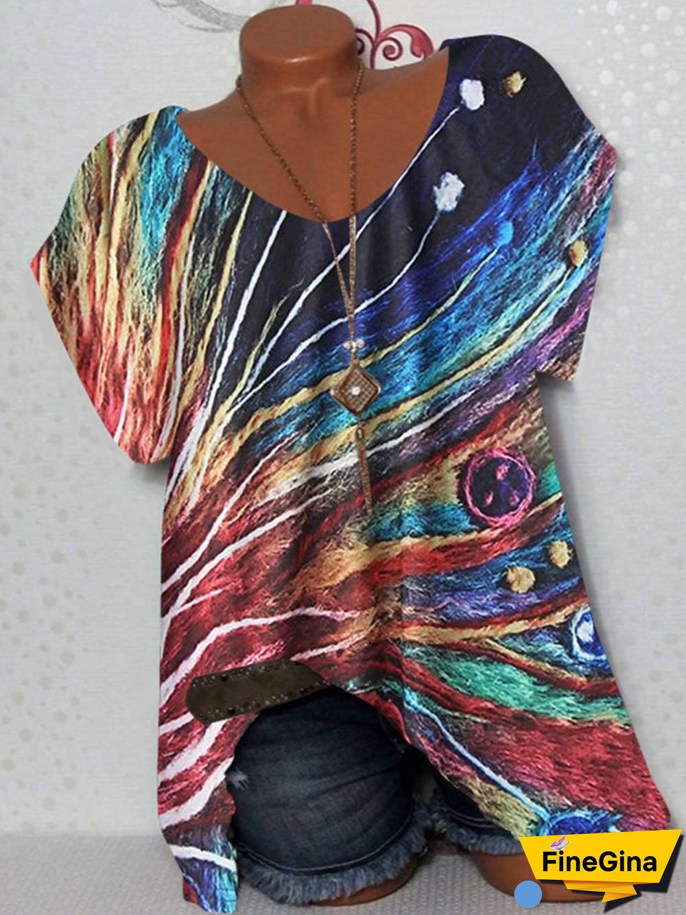 Women Short Sleeve Scoop Neck Print Top