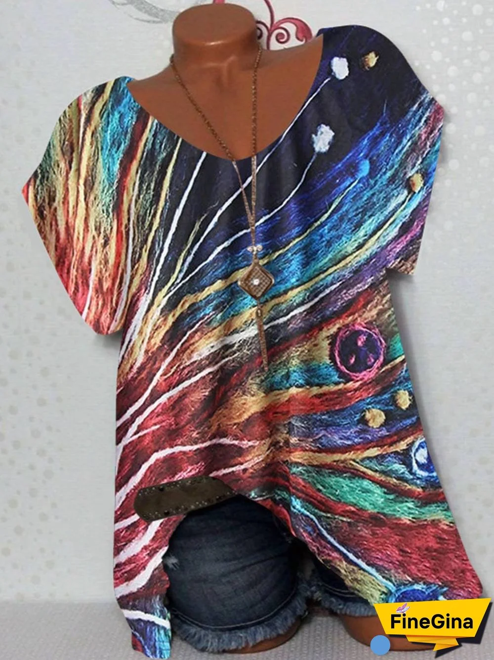 Women Short Sleeve Scoop Neck Print Top