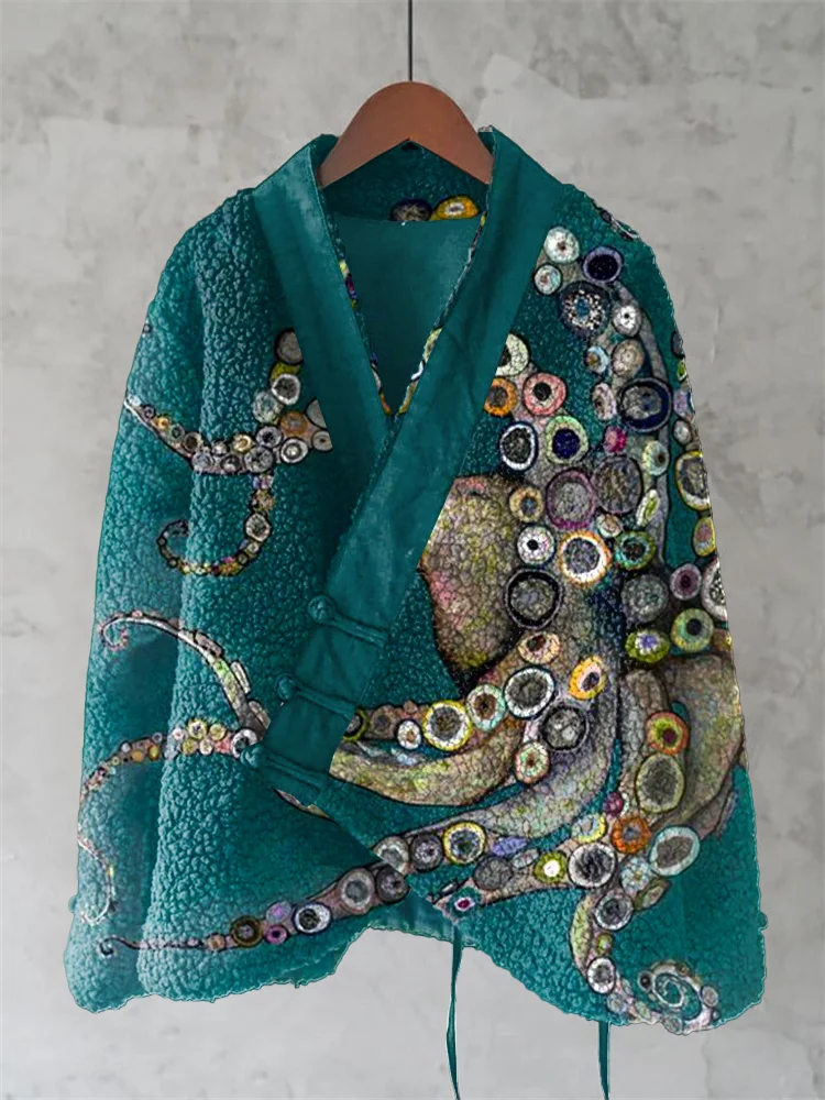 Vintage Octopus Art Wool Kimono Cardigan