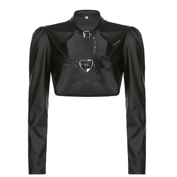 Chic Irregular Buckle PU Leather Suit Jacket - Modakawa Modakawa