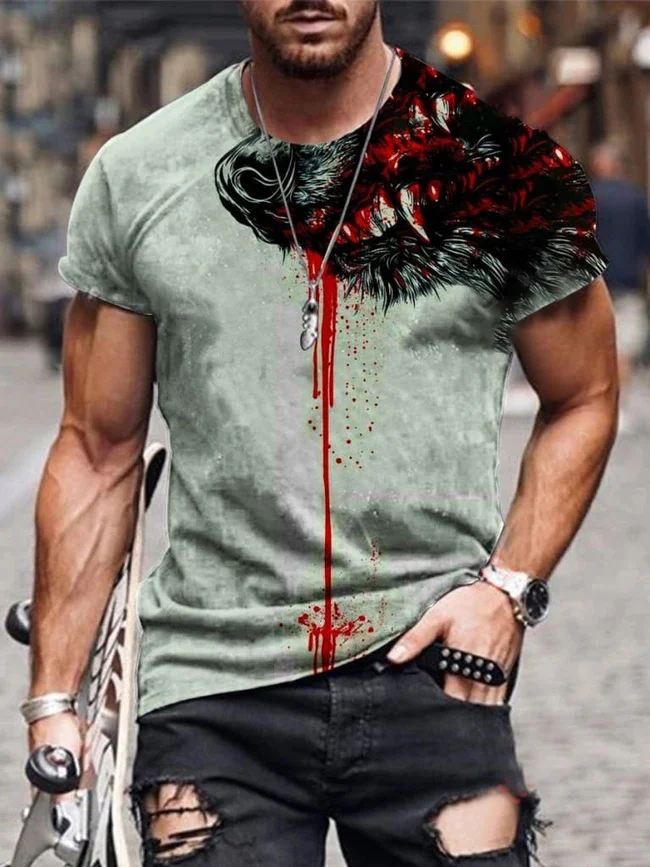 Men's Fashion Dark Fantasy Wolves Art Print Short Sleeve Crew Neck T-shirt / [viawink] /