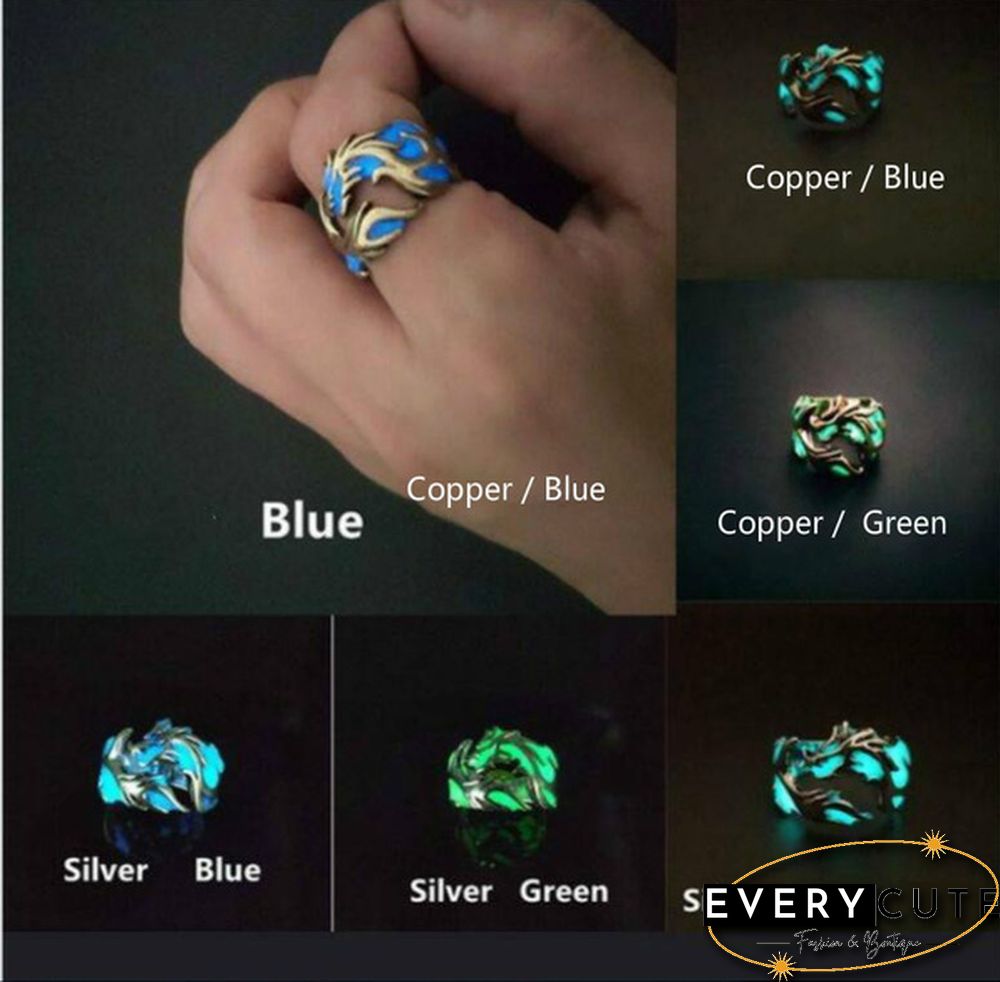 Vintage Unisex Luminous Dragon Finger Rings for Men Women Fashional Rings Glow In The Dark Ring Jewelry Accessories UNX
