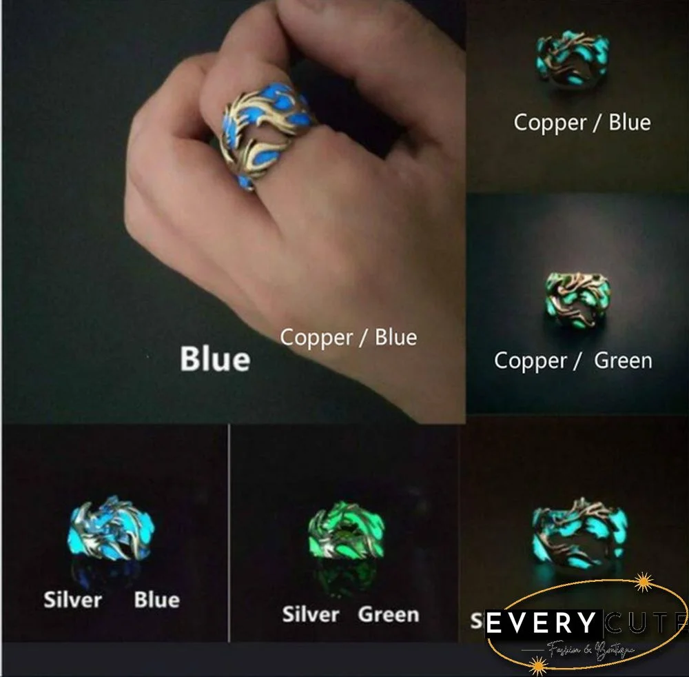 Vintage Unisex Luminous Dragon Finger Rings for Men Women Fashional Rings Glow In The Dark Ring Jewelry Accessories UNX