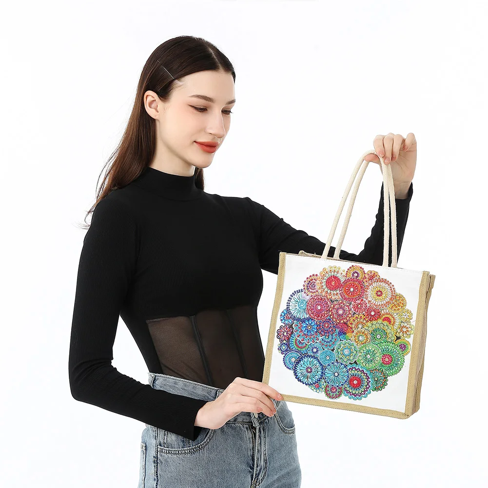 Mandala Diamond Painting Handbag DIY Linen Shopping Tote Bag