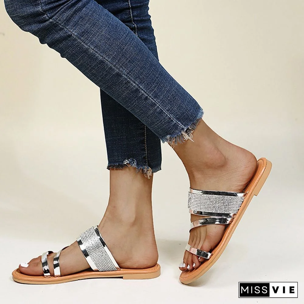 Summer Women's Fashion Flat Sandals Bright Casual Beach Slippers Plus Size 35-43