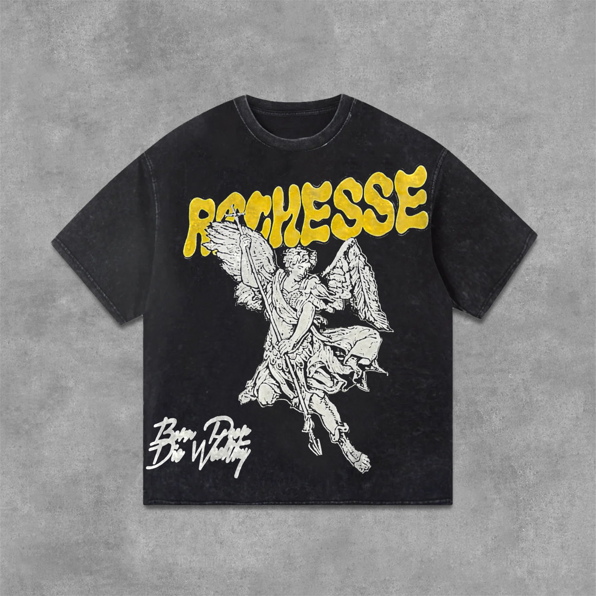 Unisex Men's Vintage Richesse Print Graphic Acid Washed T-Shirt - SOPULA