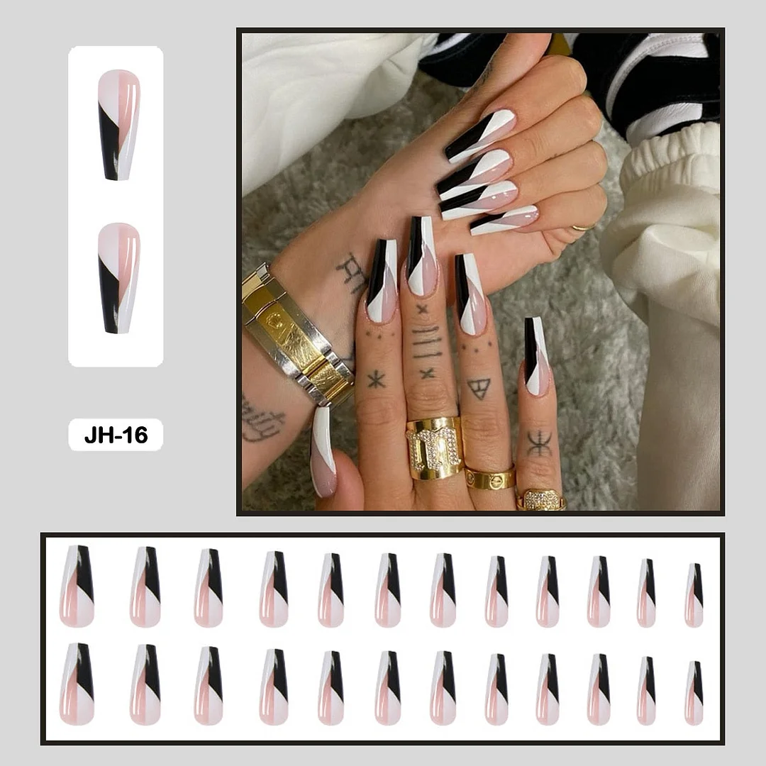 24PCS Dark Punk False Nails with Glue Gradient Long Detachable Fire Stick on Nails Skull Flame  Art DIY Fashion Manicure Tool-Nail Inspo